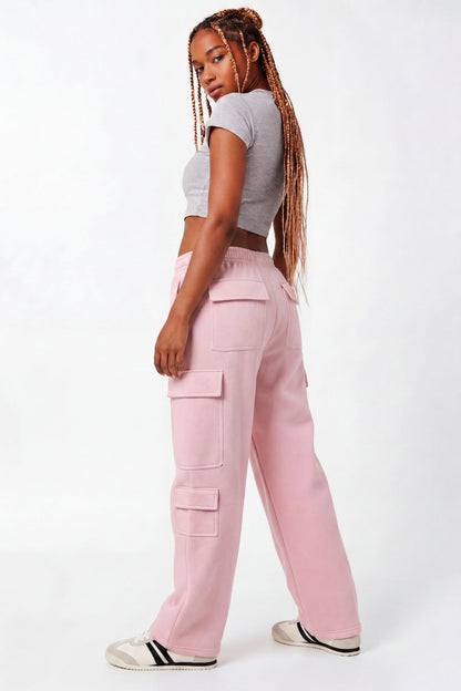 Fleece Low Rise Wide Leg Cargo Sweatpant