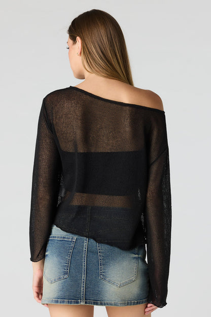 Crochet Off Shoulder Long Sleeve Top