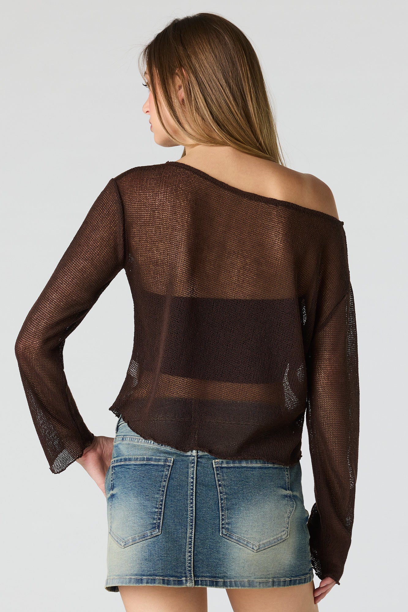 Crochet Off Shoulder Long Sleeve Top