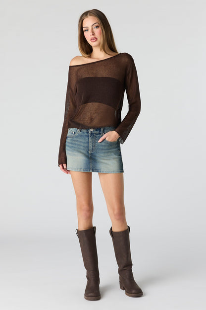 Crochet Off Shoulder Long Sleeve Top