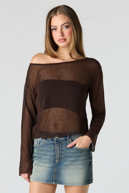 Crochet Off Shoulder Long Sleeve Top