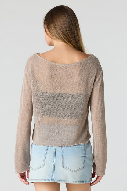 Crochet Off Shoulder Long Sleeve Top