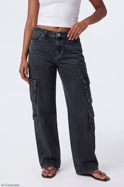 Ripped Low Rise Cargo Jean