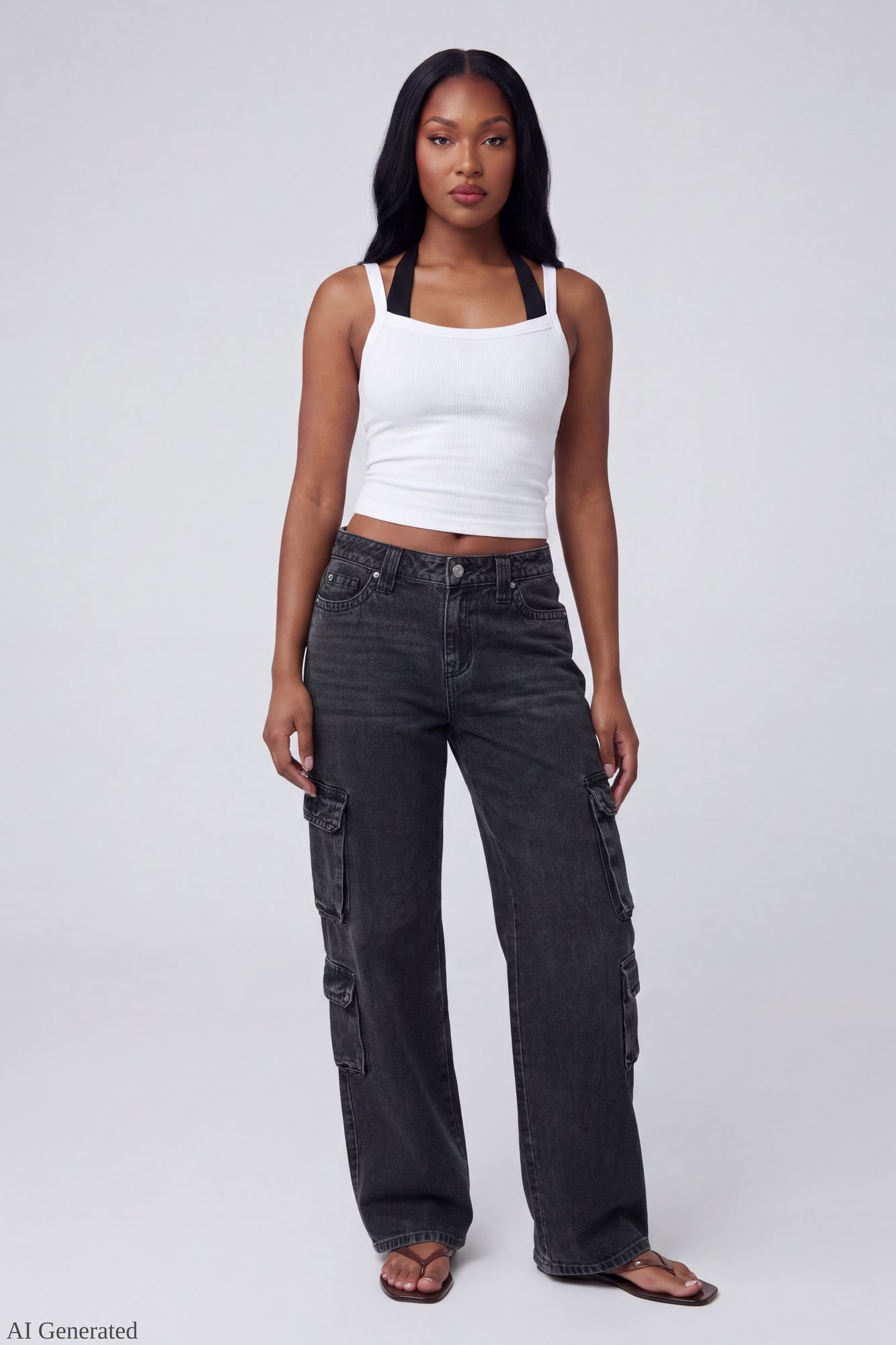 Ripped Low Rise Cargo Jean