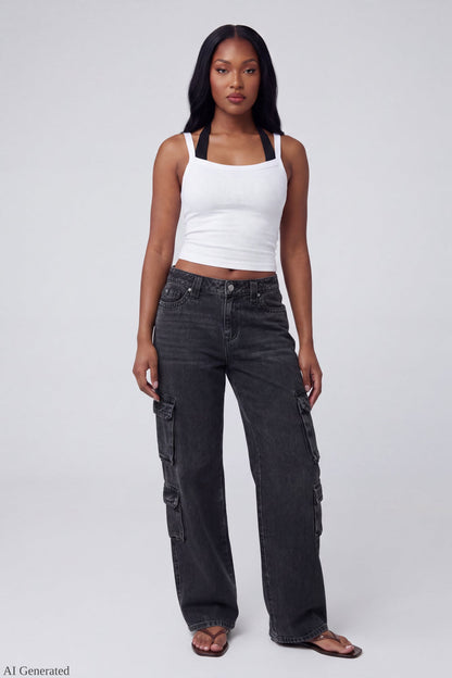 Ripped Low Rise Cargo Jean