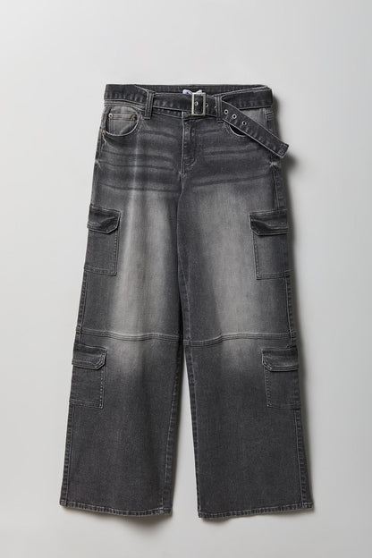 Stretch Low Rise Belted Cargo Jean