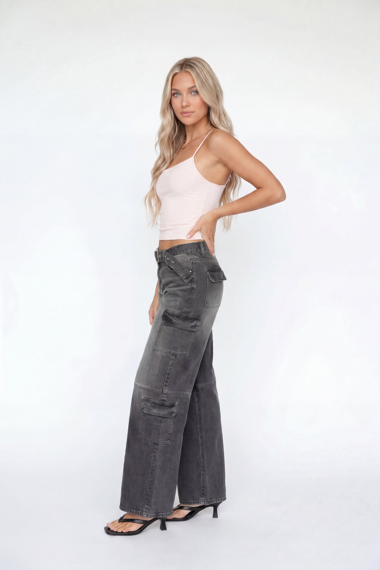 Stretch Low Rise Belted Cargo Jean