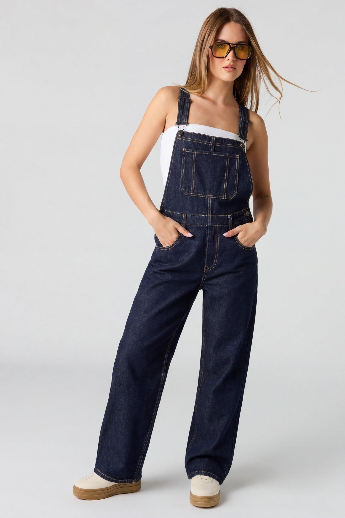 Straight Leg Denim Overalls