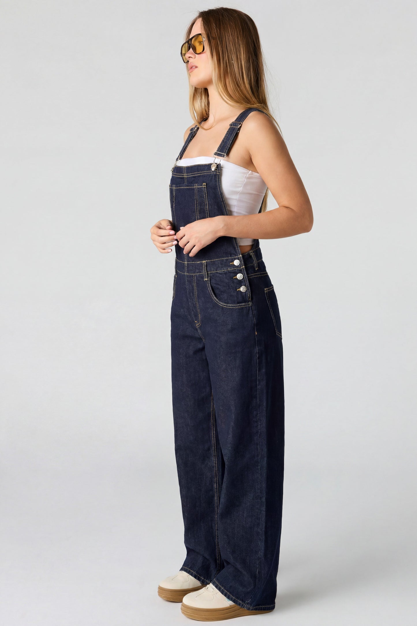 Straight Leg Denim Overalls