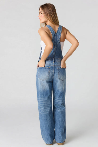 Straight Leg Denim Overalls