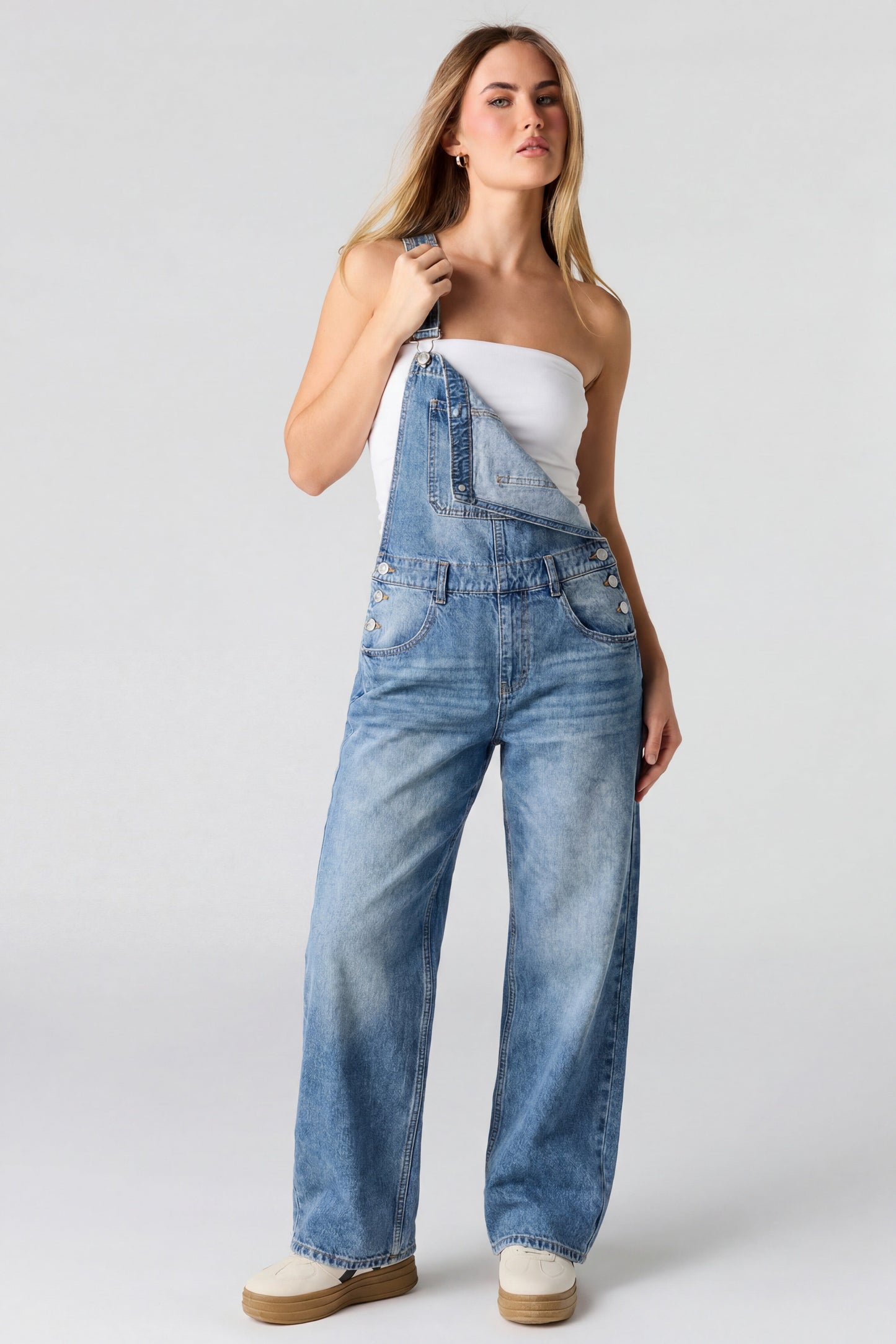 Straight Leg Denim Overalls