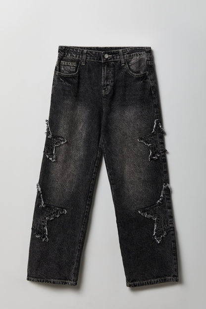 Low Rise Patch Baggy Denim Jean