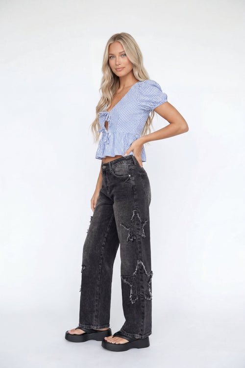 Low Rise Patch Baggy Denim Jean