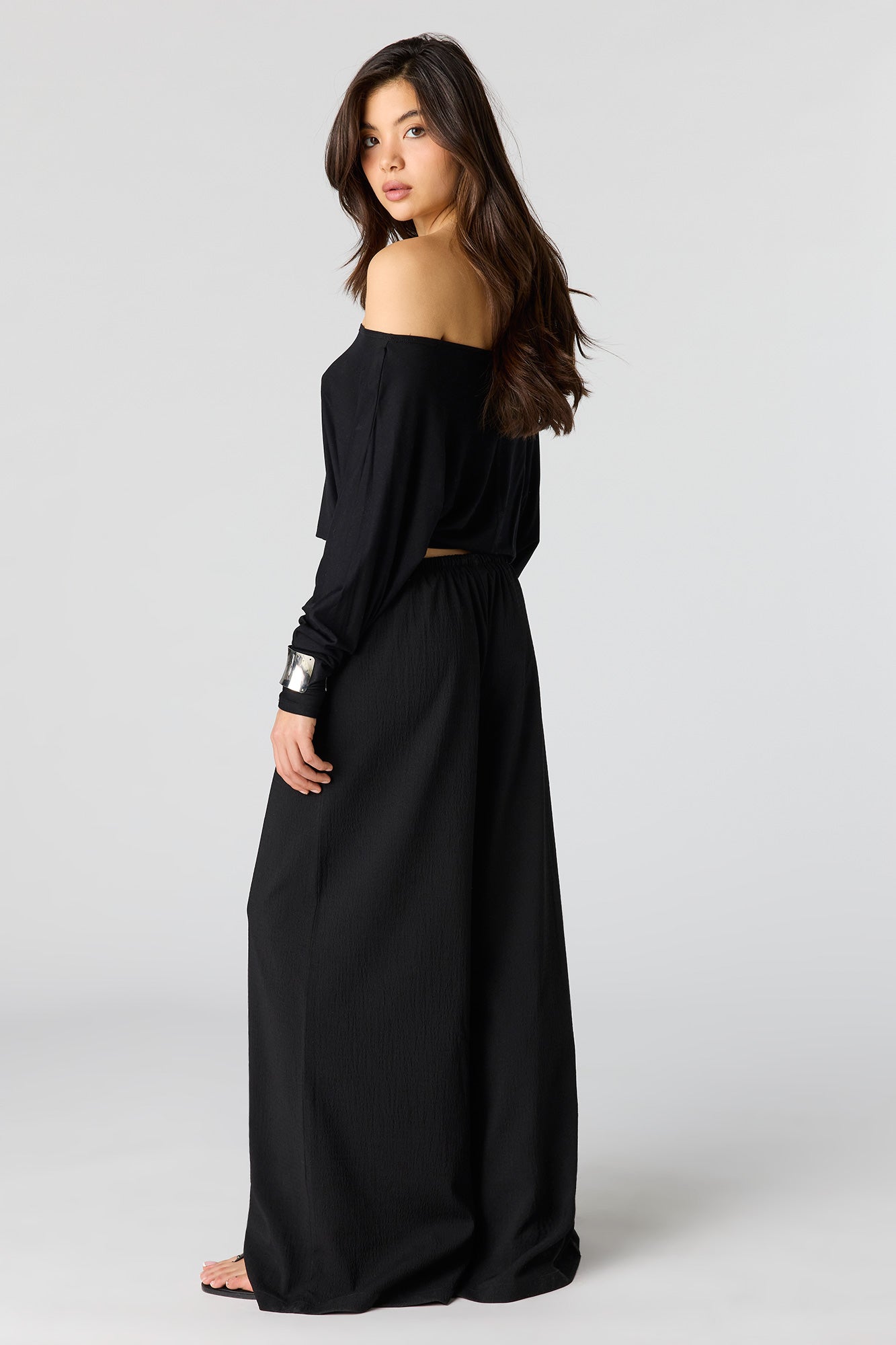 Textured Flowy Wide Leg Pant