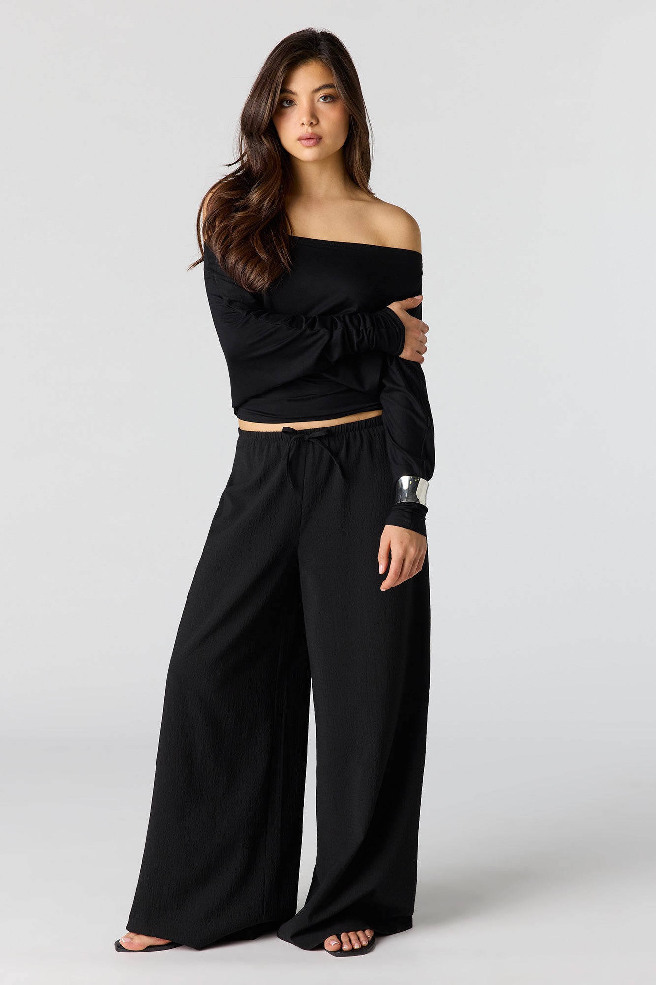 Textured Flowy Wide Leg Pant