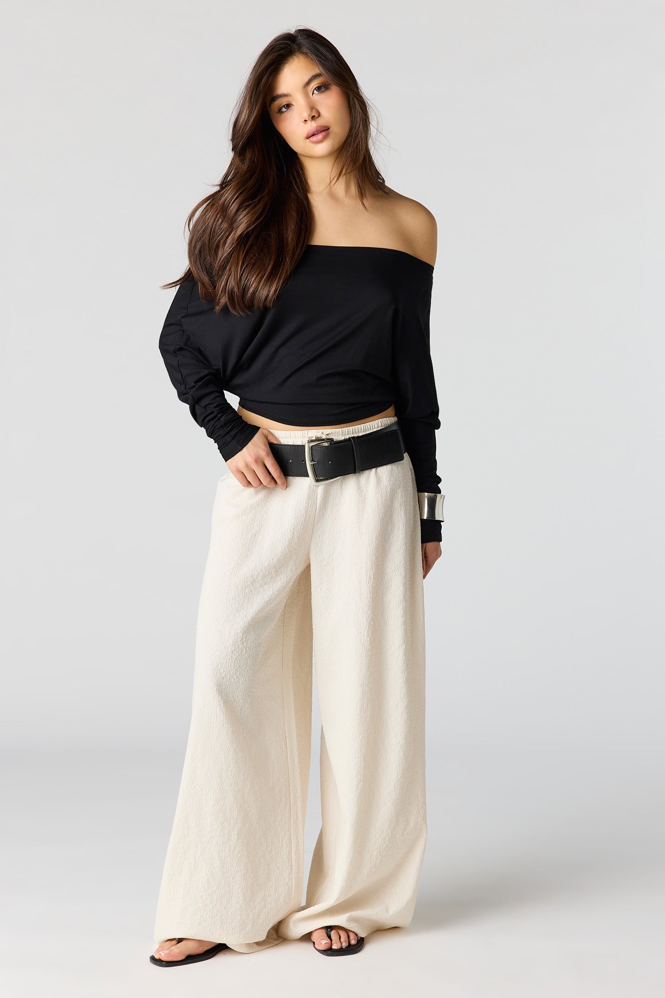 Textured Flowy Wide Leg Pant