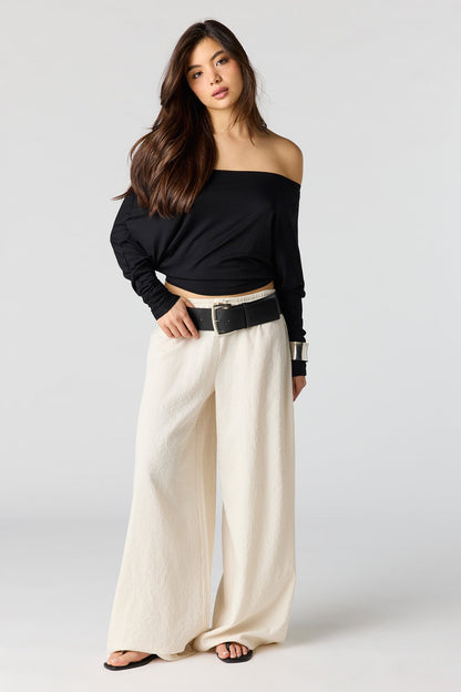 Textured Flowy Wide Leg Pant