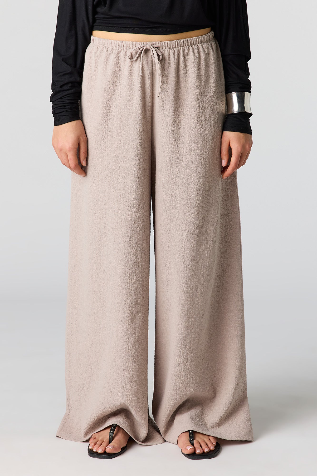 Textured Flowy Wide Leg Pant