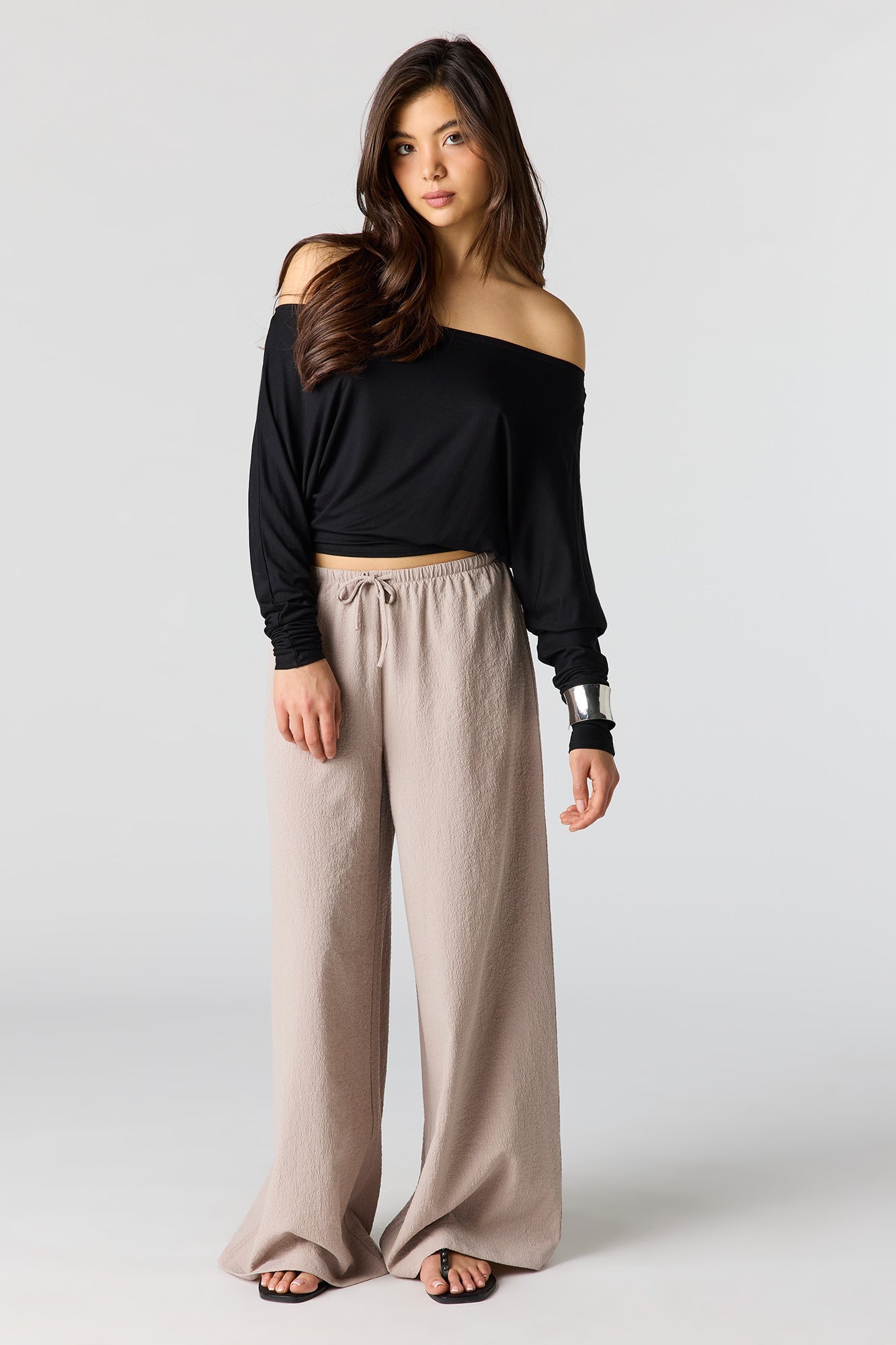 Textured Flowy Wide Leg Pant