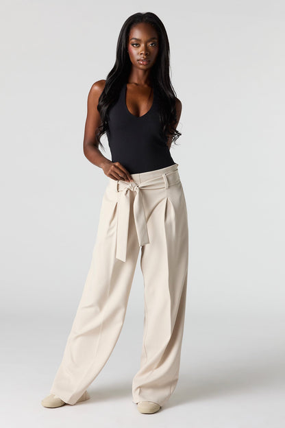 Belted Wide Leg Dress Pant