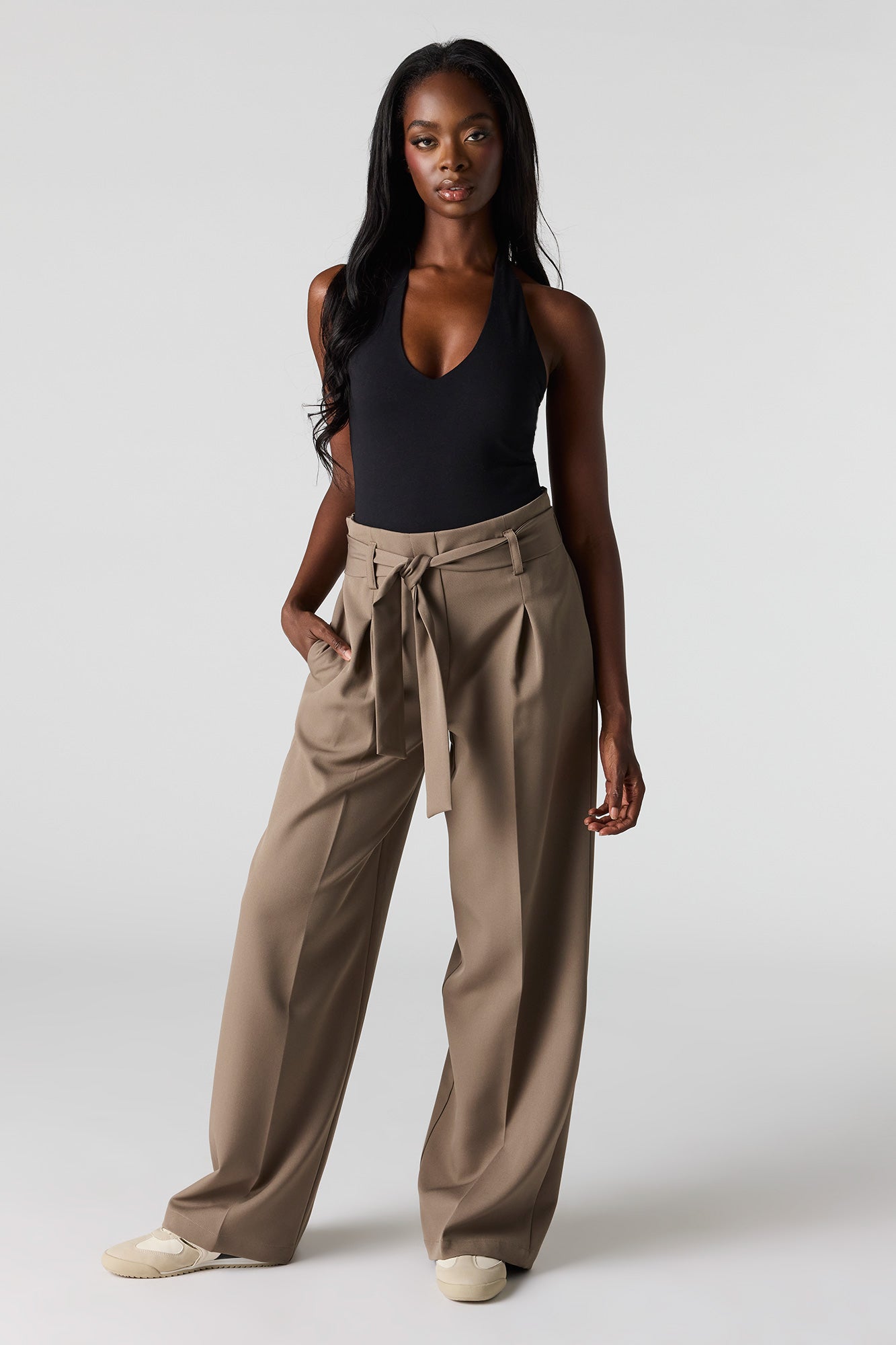 Belted Wide Leg Dress Pant