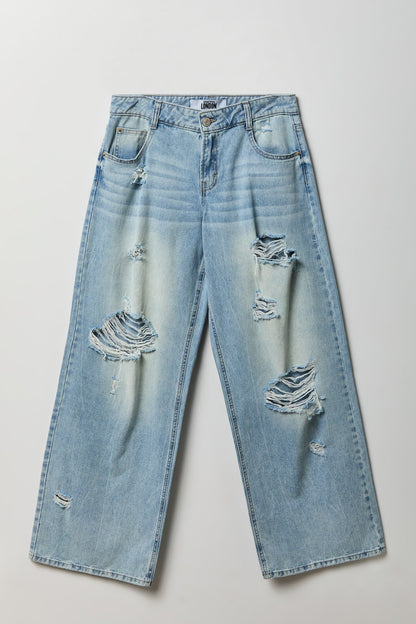 London Ripped Low Rise Super Baggy Light Jean