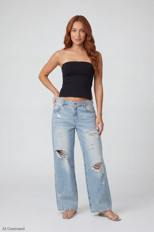 London Ripped Low Rise Super Baggy Light Jean