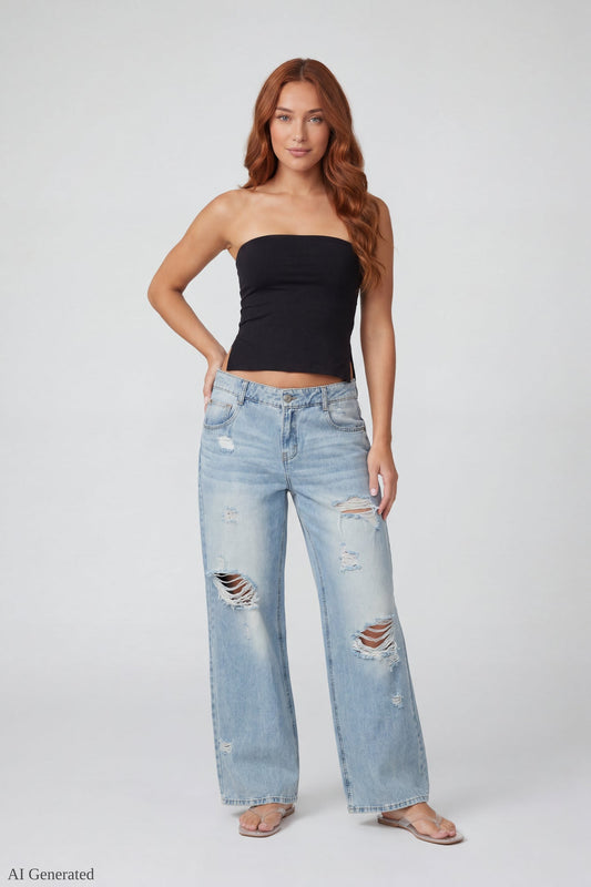 London Ripped Low Rise Super Baggy Light Jean