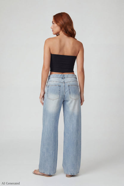 London Ripped Low Rise Super Baggy Light Jean