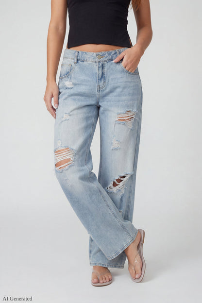 London Ripped Low Rise Super Baggy Light Jean