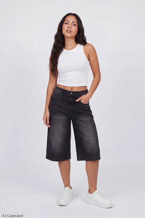 Low Rise Super Baggy Washed Black Jort 16"