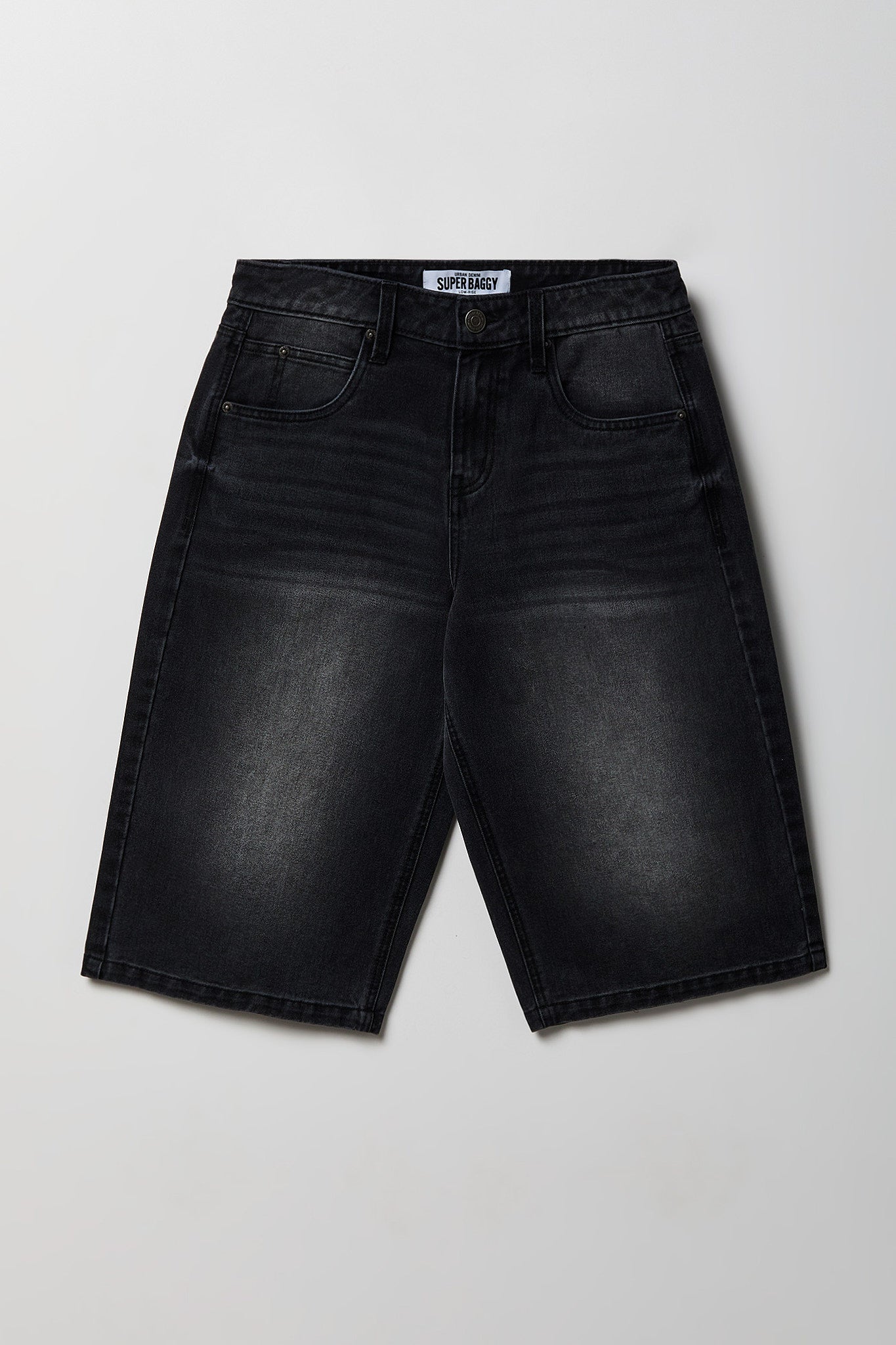 Low Rise Super Baggy Washed Black Jort 16"