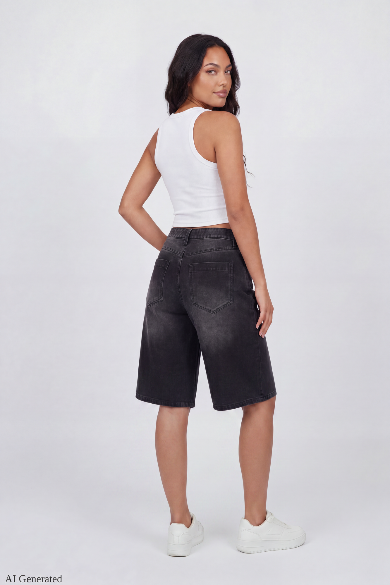 Low Rise Super Baggy Washed Black Jort 16"