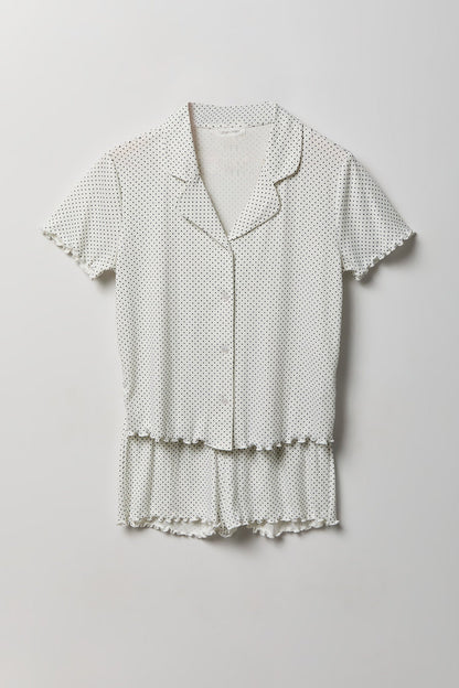 Pointelle Button-Up Top & Short Pajama Set