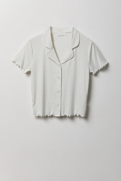 Pointelle Button-Up Top & Short Pajama Set