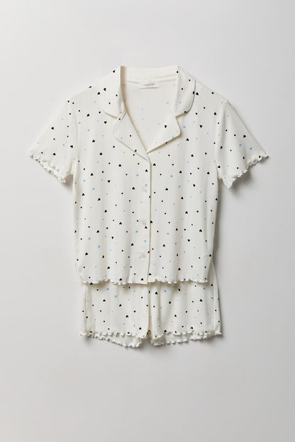 Pointelle Button-Up Top & Short Pajama Set
