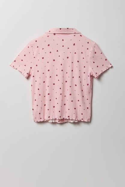 Pointelle Button-Up Top & Short Pajama Set