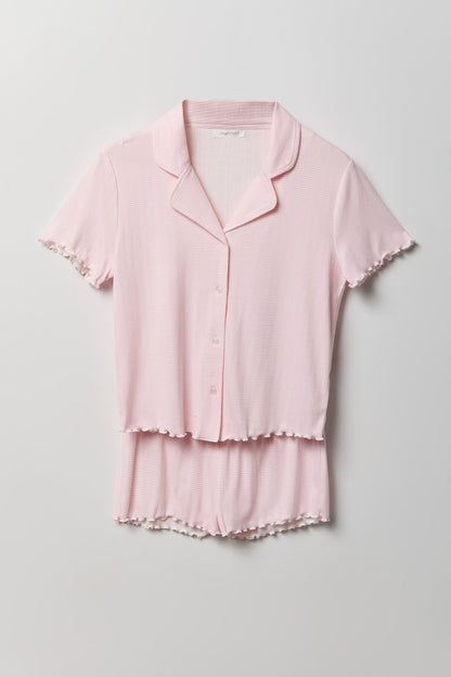 Pointelle Button-Up Top & Short Pajama Set