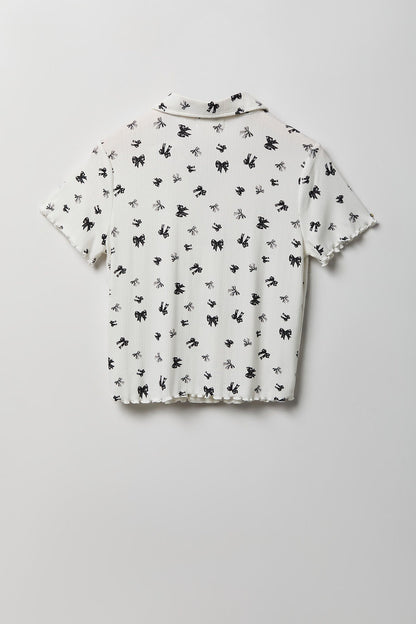 Pointelle Button-Up Top & Short Pajama Set