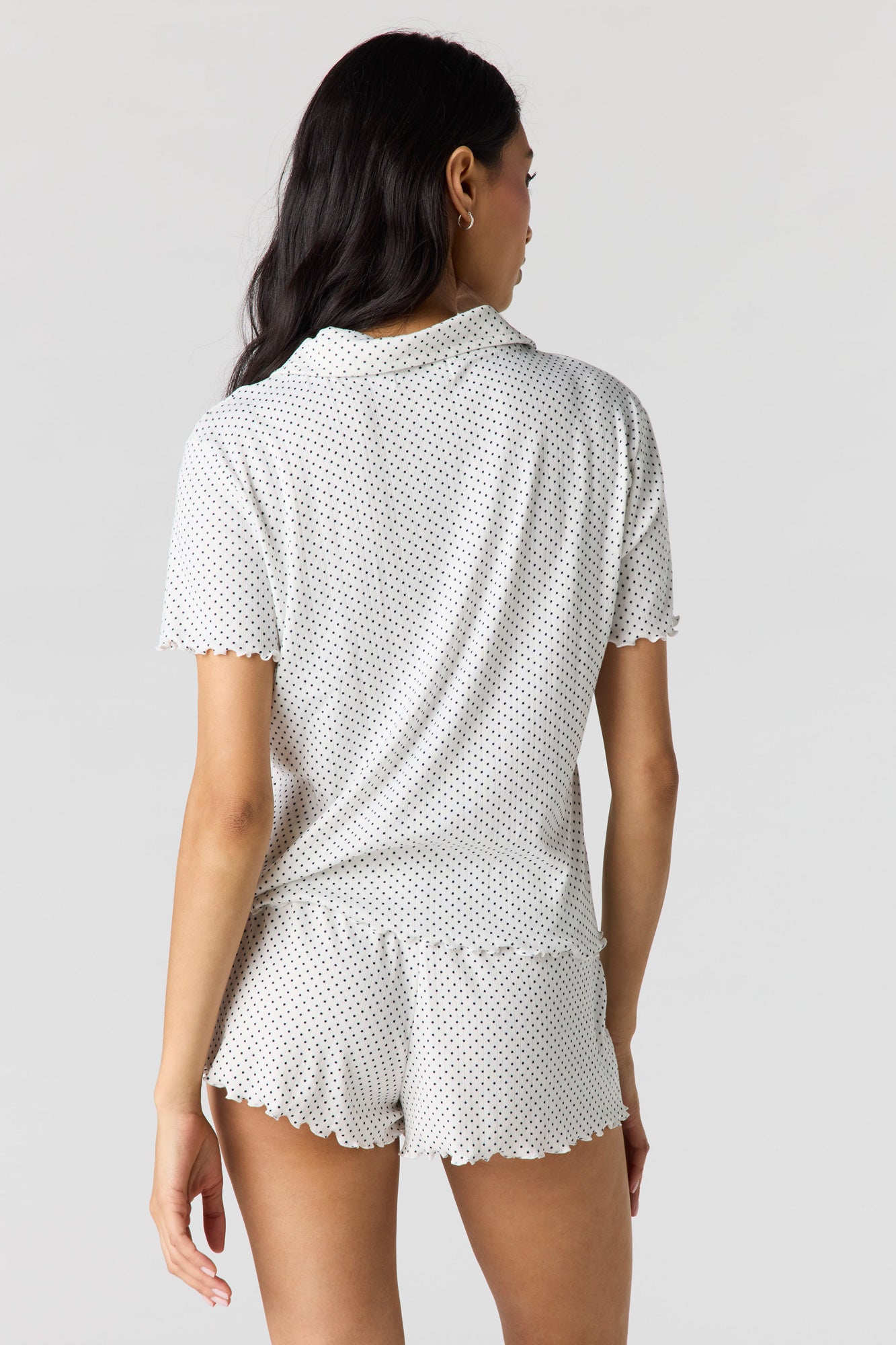 Pointelle Button-Up Top & Short Pajama Set