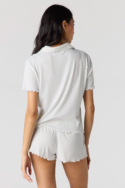 Pointelle Button-Up Top & Short Pajama Set