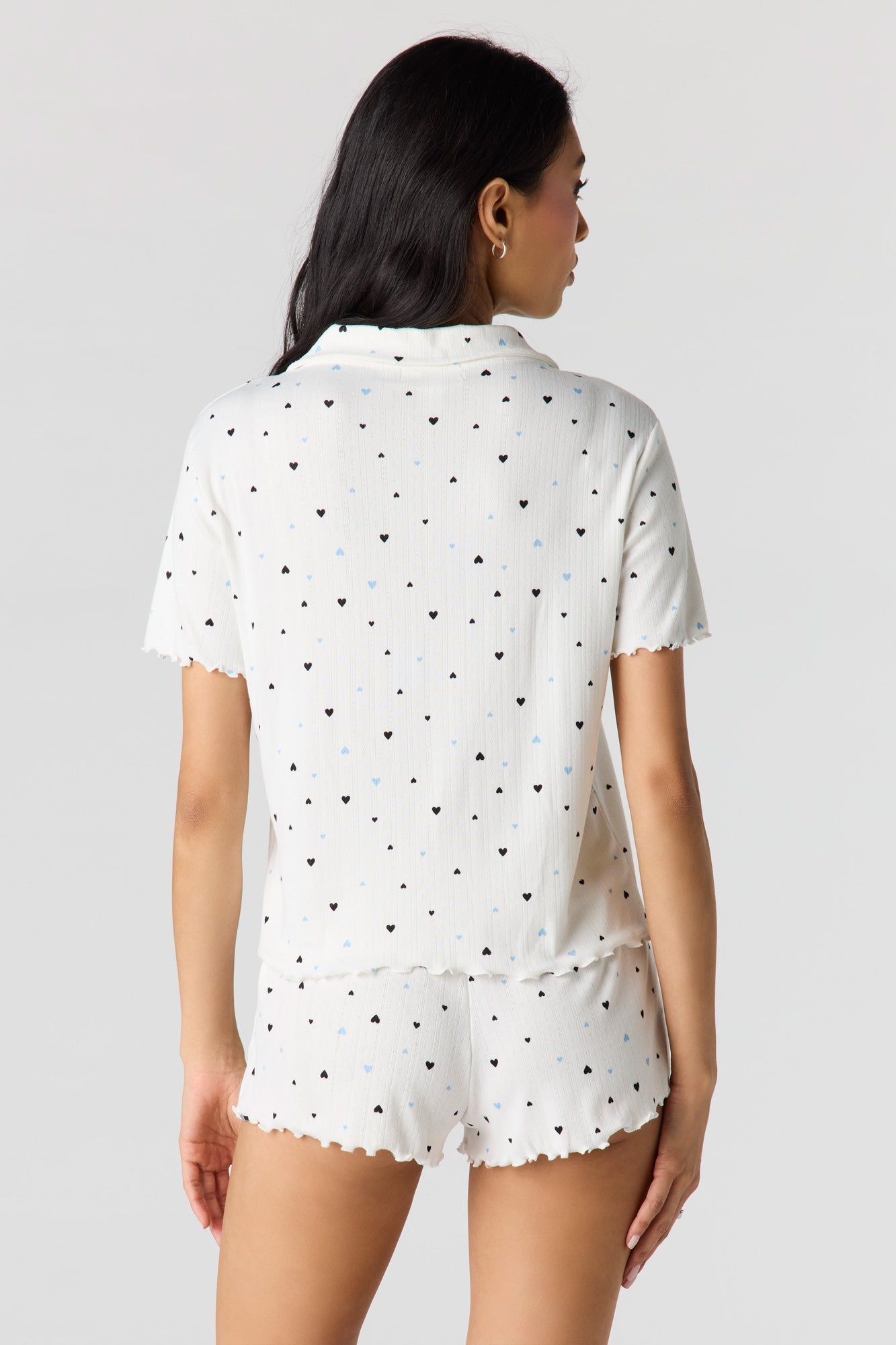 Pointelle Button-Up Top & Short Pajama Set