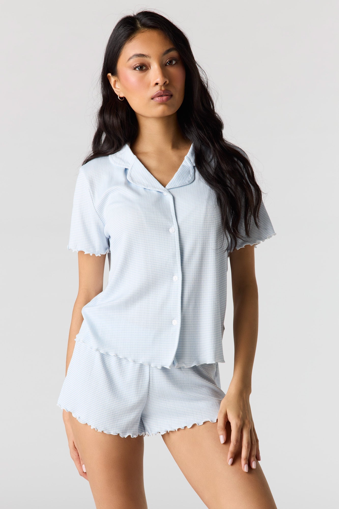 Pointelle Button-Up Top & Short Pajama Set