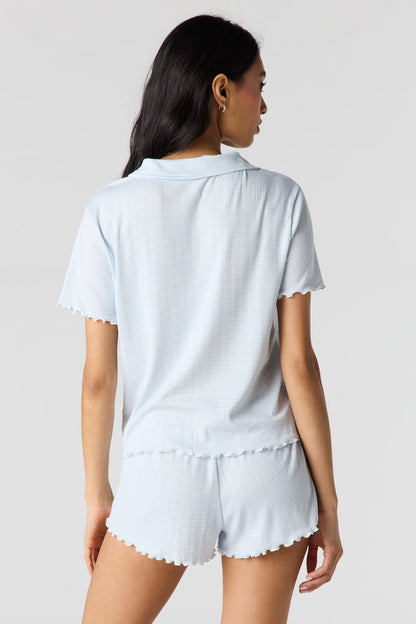 Pointelle Button-Up Top & Short Pajama Set