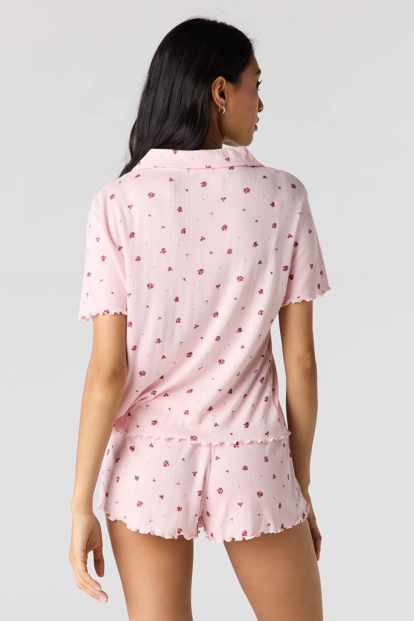 Pointelle Button-Up Top & Short Pajama Set