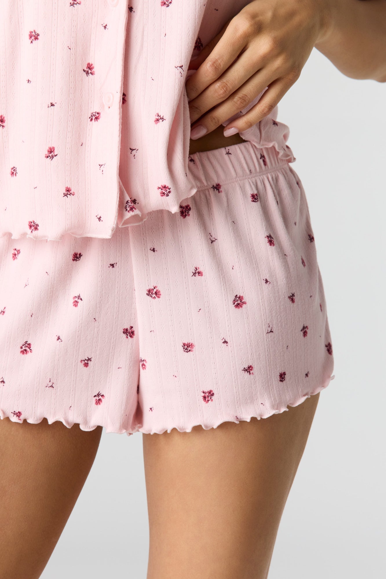 Pointelle Button-Up Top & Short Pajama Set
