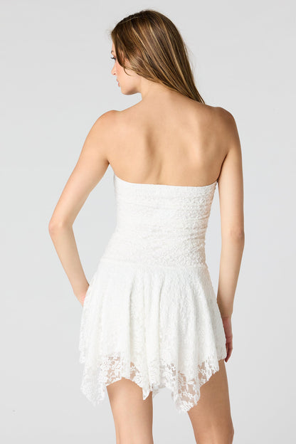 Braless Lace Asymmetrical Mini Dress