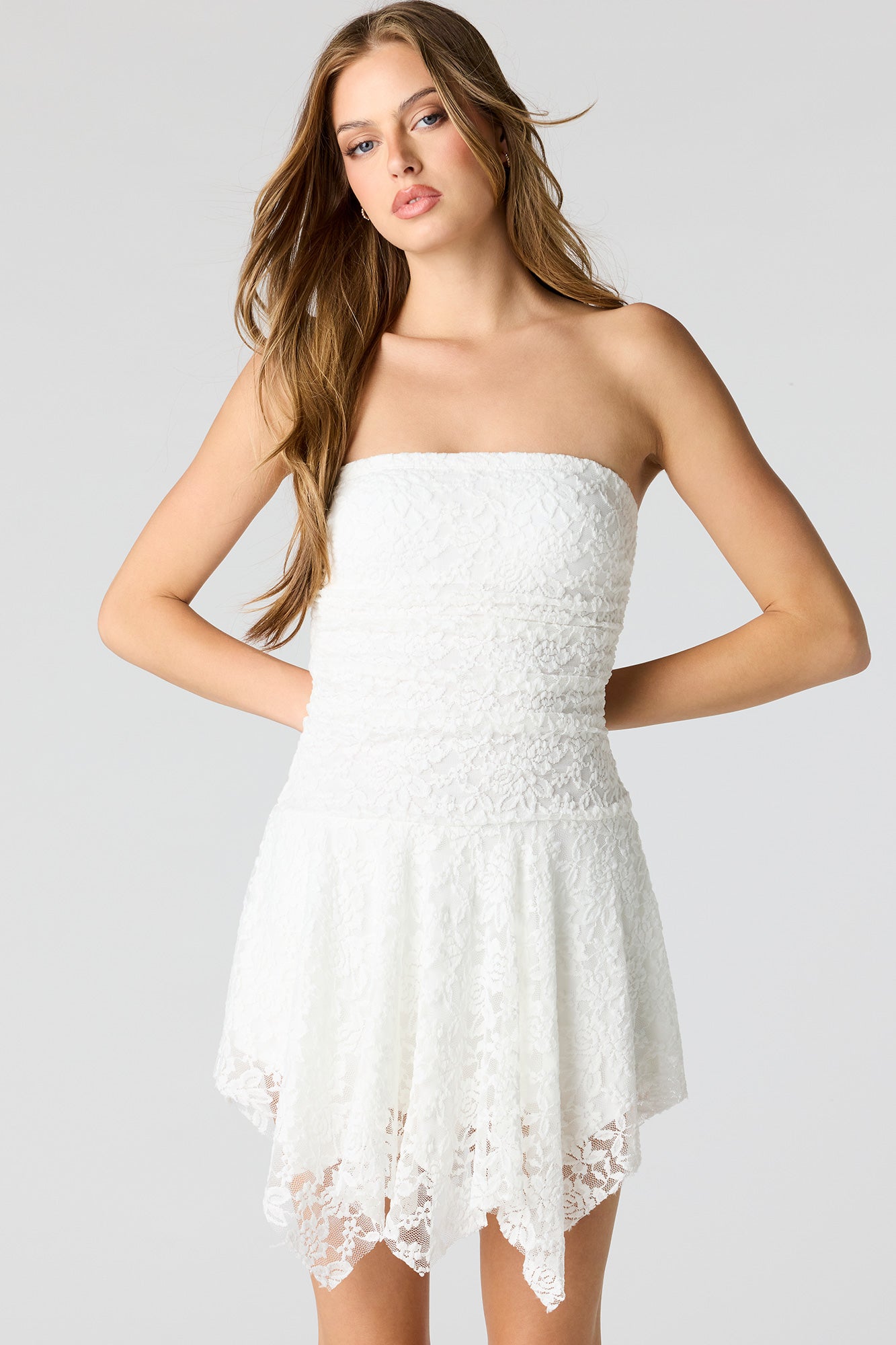 Braless Lace Asymmetrical Mini Dress