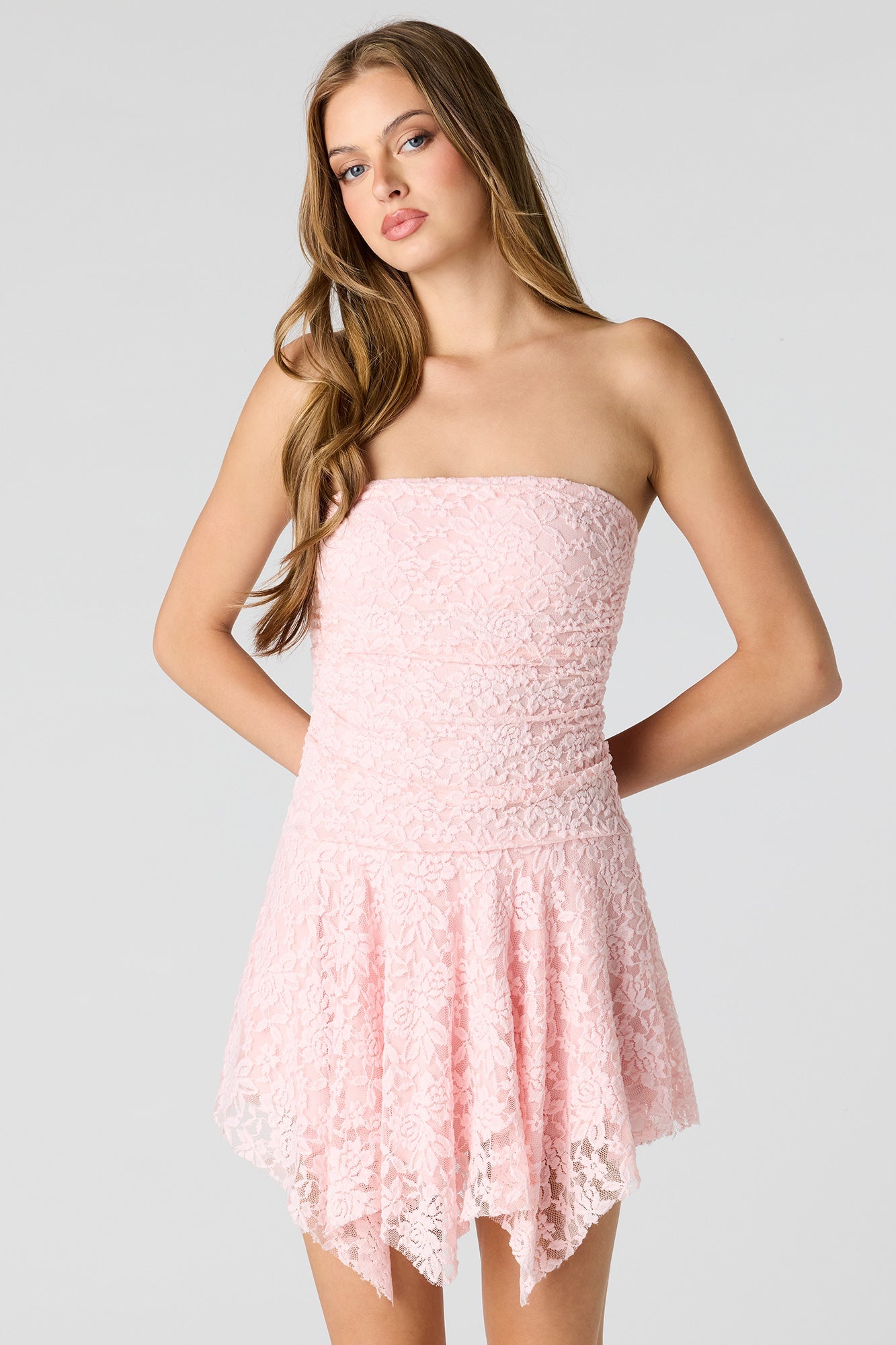 Braless Lace Asymmetrical Mini Dress