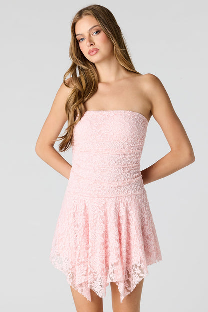 Braless Lace Asymmetrical Mini Dress